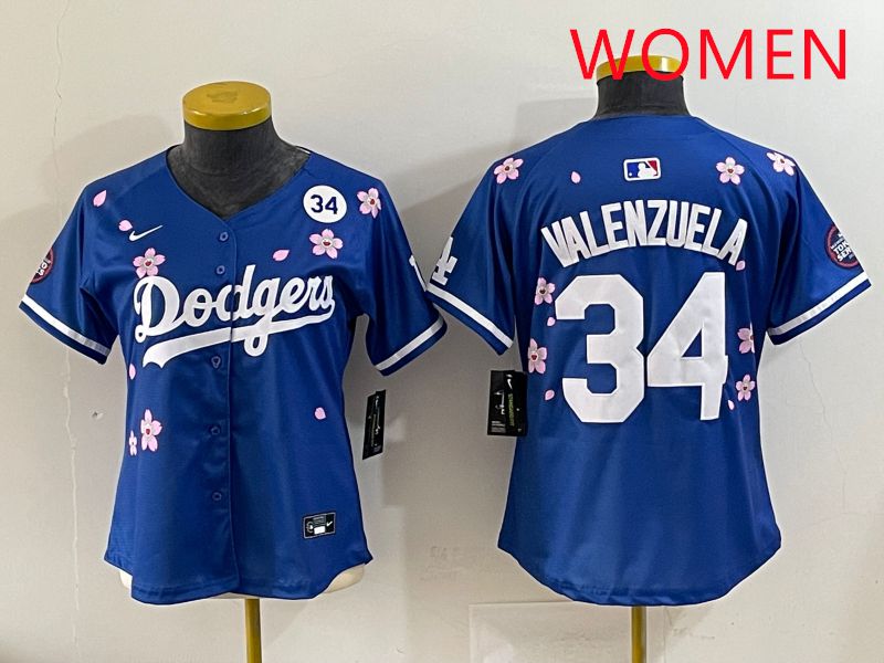 Women Los Angeles Dodgers #34 Valenzuela Blue Sakura Edition 2025 Nike MLB Jersey style 38